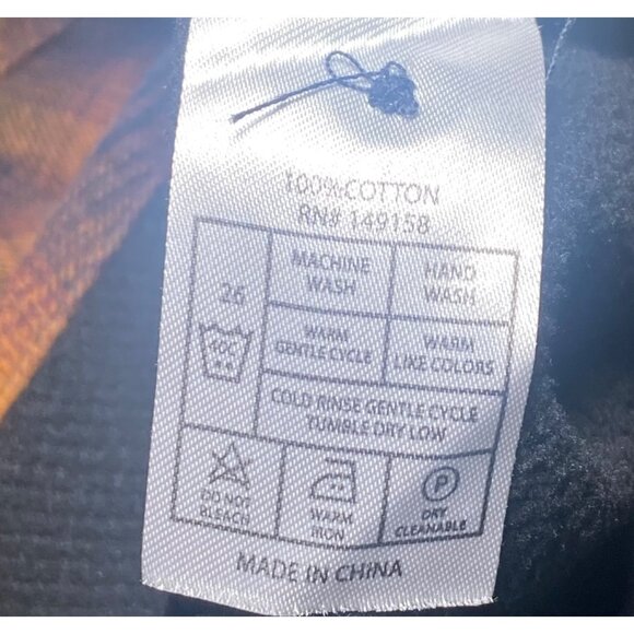 Nomad Mens L Long Sleeve Flannel Black Orange Plaid Shirt Cotton Casual Evermore - Picture 8 of 9